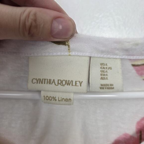 Cynthia Rowley White Colorful Tropical 100% Linen Lightweight Shirt Size Large - Picture 2 of 5